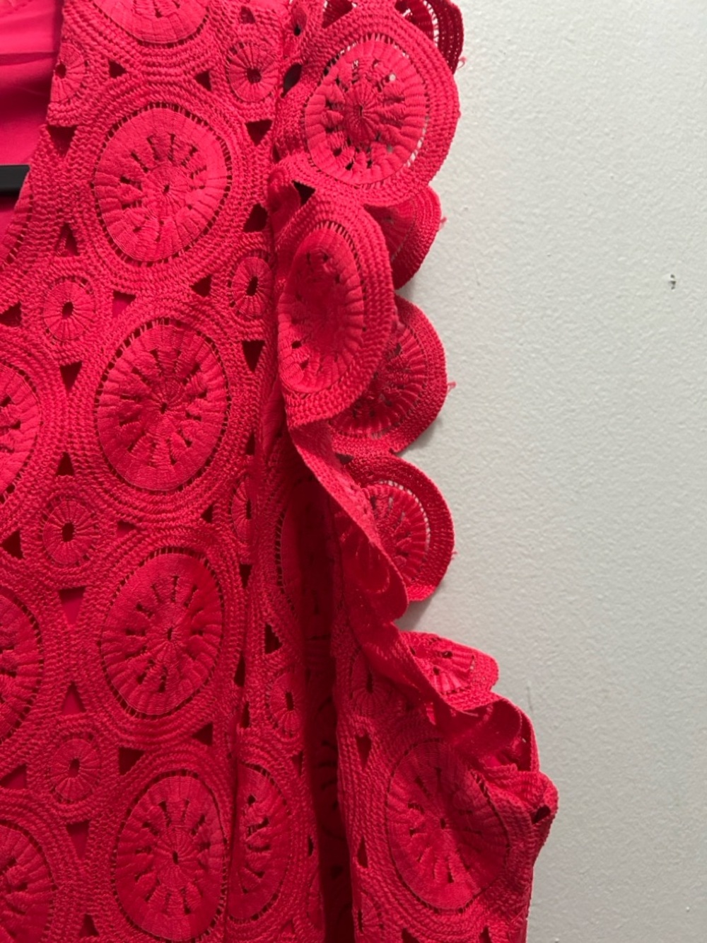 Skies Are Blue Hot Pink Eyelet Lace V-Neck Dress - Picture 4 of 6